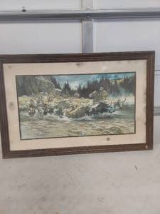 lot 2255 image: Western Cattle Drive River Crossing Print - Signed and Numbered