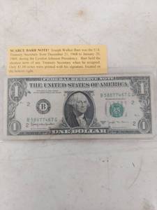 lot 2257 image: 1963 Joseph W. Barr Signature $1 Bill
