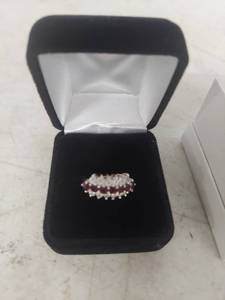 lot 2265 image: Ruby and Clear Crystal Ring in Box