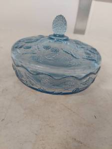 lot 2275 image: Light Blue Glass Candy Dish with Lid