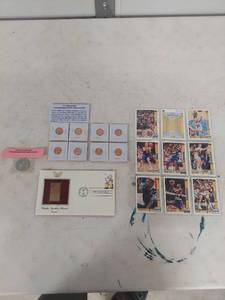 lot 2285 image: US Treasury Medallion Collection with Winter Garden Flowers First Day Cover Stamp and Sports Cards