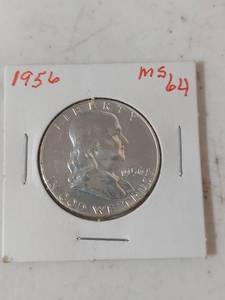lot 1274 image: 1956 Franklin Silver Half Dollar - MS64
