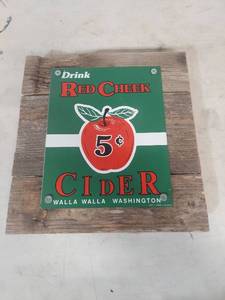 lot 1131 image: Red Cheek Cider Enameled Sign on Reclaimed Wood