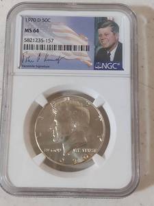 lot 1156 image: 1970-D Kennedy Silver Half Dollar - MS64 NGC Graded Coin