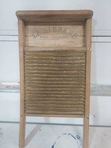 lot 1162 image: Brass Wash Board with Wood Frame