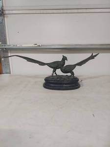 lot 1207 image: Bronze Pheasant Pair Sculpture on Wooden Base