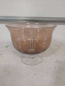 lot 1242 image: Amber Glass Footed Punch Bowl with Etched Polka Dot Design