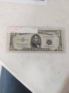 lot 1244 image: 1953 Five Dollar Silver Certificate Blue Seal
