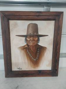 lot 1268 image: Native American Elder Portrait Painting by Jenkins