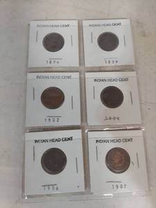 lot 1291 image: Collection of 6 Indian Head Cent Pennies 1896-1907