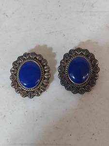 lot 1306 image: Sterling Silver Blue Stone Clip-On Earrings