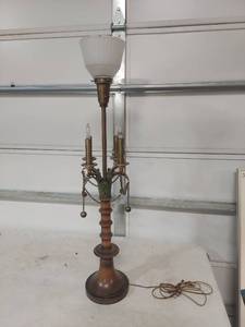 lot 1314 image: Brass Torchiere Lamp with Glass Shade and Decorative Chains
