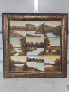lot 1327 image: Multi-Panel Landscape Painting with Ornate Frame