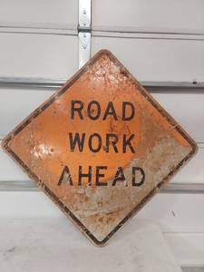 lot 1360 image: Orange Road Work Ahead Warning Sign