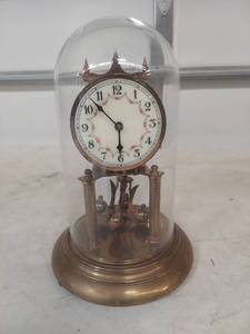 lot 1410 image: German Anniversary Clock with Glass Dome