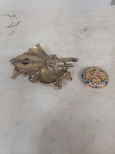 lot 1416 image: Decorative Brass Musical Instrument Jewelry Box with Cloisonne Trinket Box