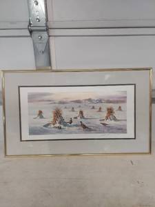 lot 3402 image: Pheasants in Winter Field Scene Signed and Numbered Limited Edition Print