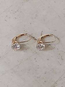 lot 3419 image: 14k Gold Leverback Earrings with Crystal Stones