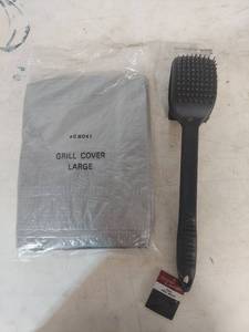 lot 3423 image: Large Grill Cover and Dual Sided Grill Brush Set
