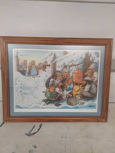 lot 3437 image: Framed Print of Trolls Making Moonshine in Winter Scene - Signed
