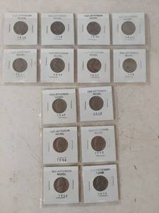 lot 3441 image: 2 Cards of Jefferson Nickels 1939-1959