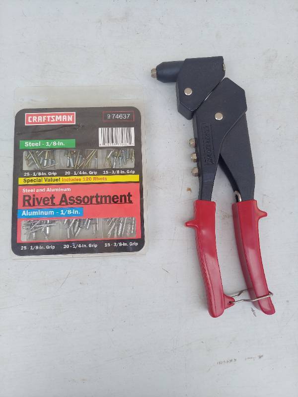 lot 1343 image: Craftsman riveter and rivets