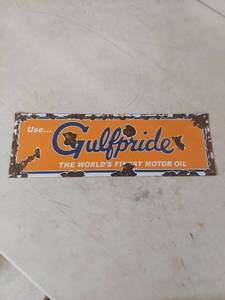 lot 2008 image: Gulfpride Motor Oil Enameled Sign