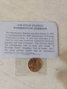 lot 2037 image: 24K Gold Plated Washington Quarter
