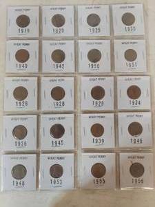 lot 2042 image: 3 Cards of Lincoln Wheat Penny - 1919-1956