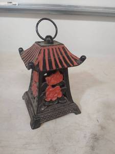 lot 2049 image: Cast Iron Japanese Style Pagoda Lantern with Floral Cutouts