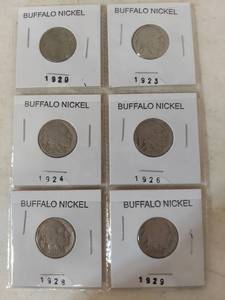 lot 2057 image: Card of 6 Buffalo Nickels