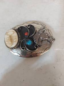 lot 2060 image: Southwestern Style Belt Buckle with Horse and Scorpion Design