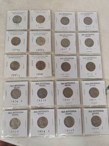 lot 2062 image: 3 Cards of Jefferson Nickels