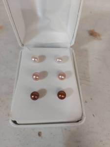 lot 2068 image: Sterling Silver Cultured Akoya Pearl Earring Set - Three Pairs Multi-Color
