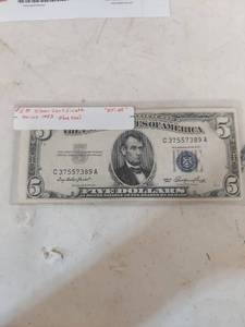 lot 2077 image: 1953 $5 Silver Certificate Blue Seal