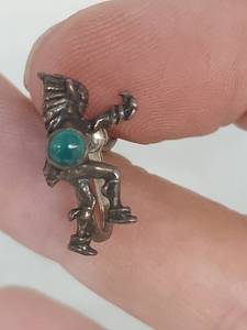 lot 2087 image: Cactus Pin and Sterling Silver Kachina Dancer Screw-Back Earring with Turquoise