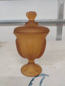 lot 2097 image: Viking Glass Amber Frosted Glass Covered Dish