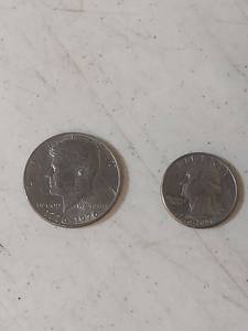 lot 2140 image: 1976 Bicentennial Kennedy Half Dollar and Washington Quarter Set