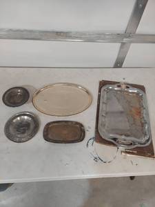 lot 2176 image: Mixed Metal Serving Platters and Trays Collection