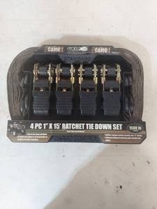 lot 2194 image: 4 Piece 1 Inch x 15 Foot Ratchet Tie Down Strap Set
