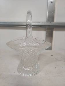 lot 2216 image: Clear Cut Glass Basket with Handle
