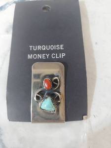 lot 2217 image: Native American Turquoise and Coral Money Clip