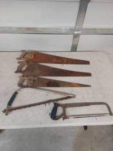 lot 2232 image: Collection of Old Hand Saws and Hacksaw