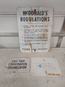 lot 2233 image: McDonalds Parking Regulations Sign with Additional Business Signage