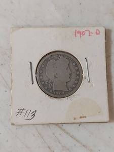 lot 2251 image: 1907-D Barber Silver Quarter
