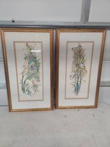 lot 2252 image: Framed Bird and Botanical Watercolor Prints Set - Signed and Numbered