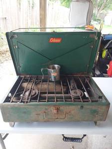 lot 1029 image: Coleman Two-Burner Camp Stove with Stainless Steel Cup