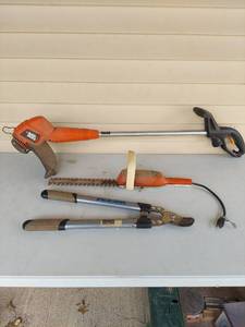 lot 1035 image: Black & Decker Electric String Trimmer, Electric Hedge Trimmer & Blue Hawk Loppers Set