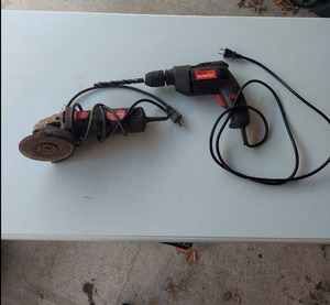 lot 1036 image: Drill Master Electric Drill and 4-12 Inch Angle Grinder Set