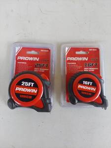 lot 1051 image: Prowin Self-Stop Tape Measure Set 25FT and 16FT 1-Inch Blade